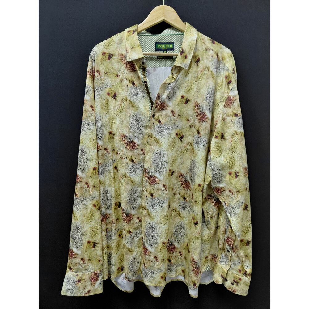 INSERCH ICON Premium Cotton Floral Shirt Yellow Long Sleeve Collared Size 4XL